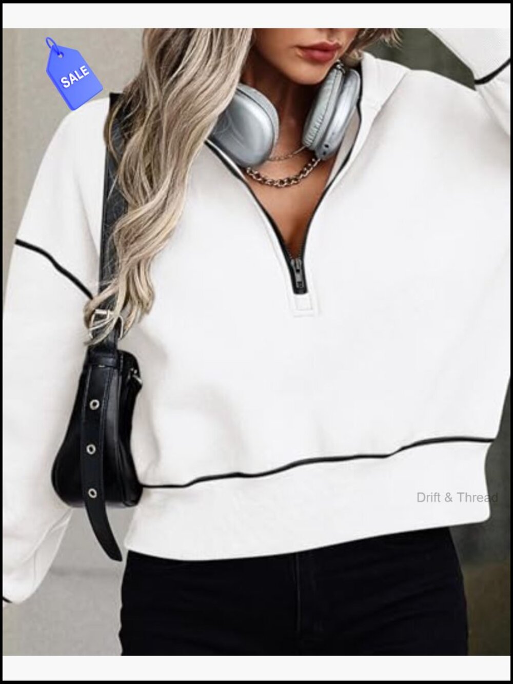 Cropped Half Zip Hoodie Fleece Lined Long Sleeve Pullover Winter Sweatshirt - Picture 6 of 7
